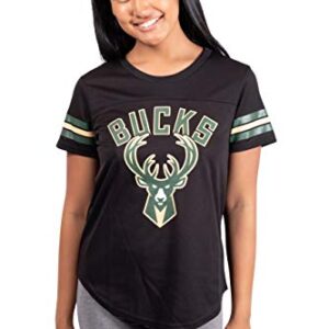 Ultra Game NBA Milwaukee Bucks Womens Soft Mesh Jersey Tee Shirt, Black, Large