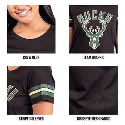 Ultra Game NBA Milwaukee Bucks Womens Soft Mesh Jersey Tee Shirt, Black, Large