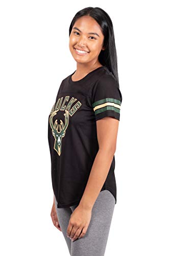 Ultra Game NBA Milwaukee Bucks Womens Soft Mesh Jersey Tee Shirt, Black, Large