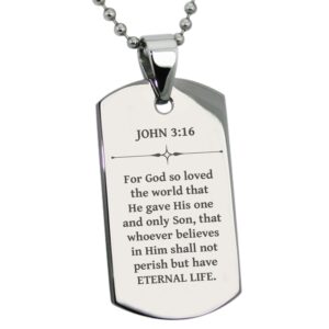 tioneer stainless steel eternal life john 3:16 dog tag pendant necklace