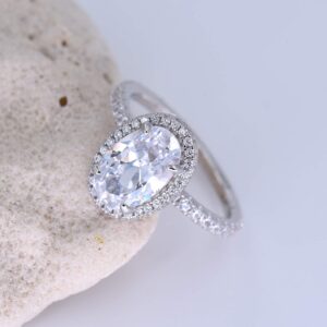 3 ctw Oval Halo Ring CZ Engagement Ring in Sterling Silver