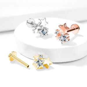 Pierced Owl 16GA Stainless Steel CZ Crystal Star Cluster Top Labret Monroe Cartilage Ear Stud (Gold Tone)