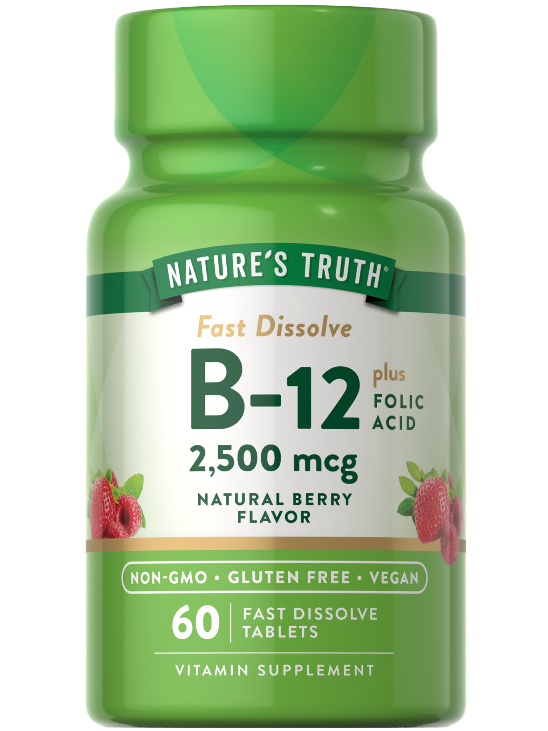 Nature's Truth B12 Vitamin | 60 Sublingual Tablets | 2500 mcg | Vegetarian, Non-GMO & Gluten Free