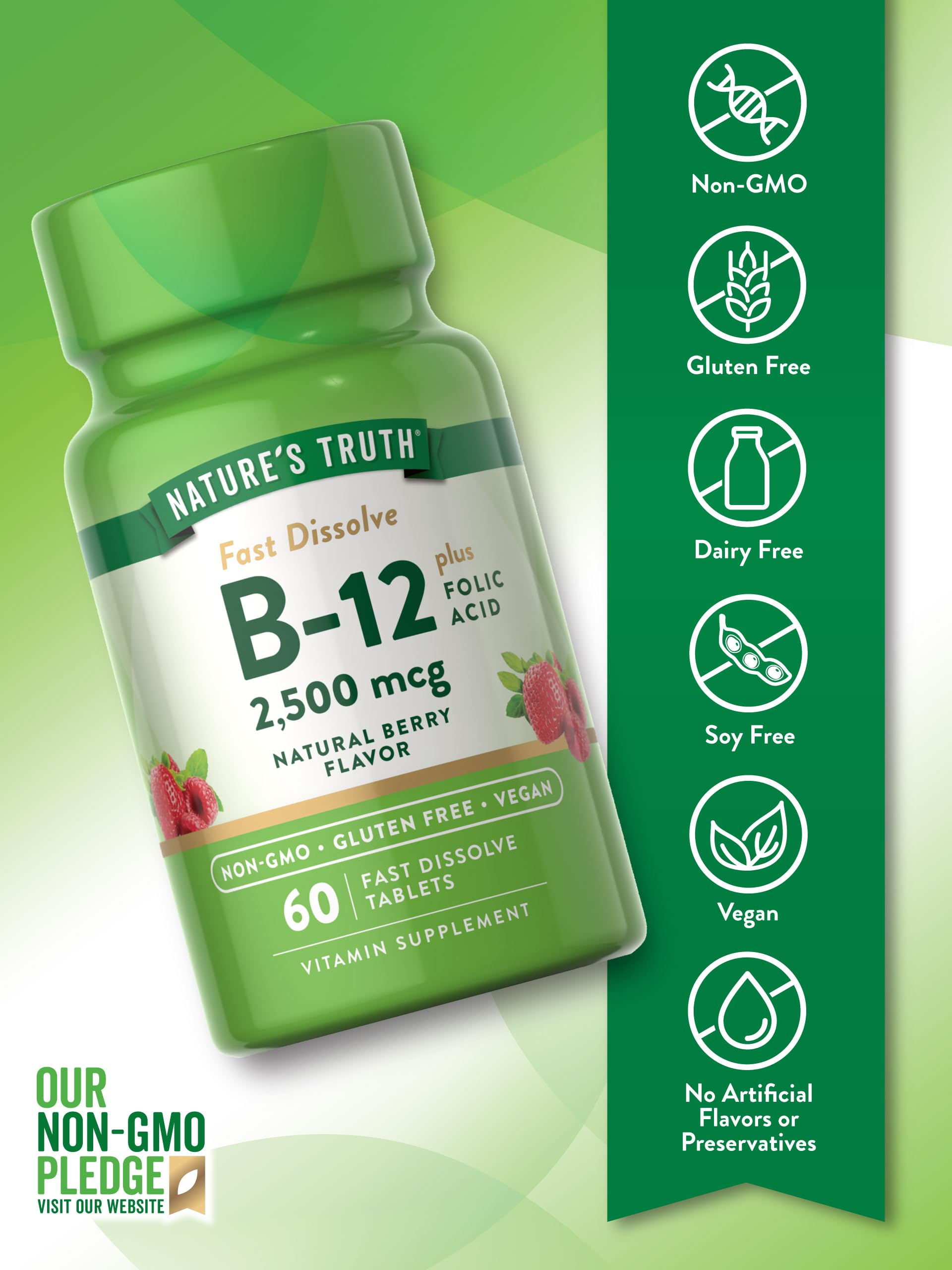 Nature's Truth B12 Vitamin | 60 Sublingual Tablets | 2500 mcg | Vegetarian, Non-GMO & Gluten Free