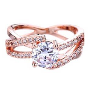 kuyiuif 18k rose gold plated cz crystal square simulated diamond engagement ring promise rings for women 10