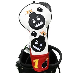 Craftsman Golf Driver Headcover Embroidery Bomb, Red and White PU Leather Golf Head Covers Driver #1 Fits Up to 460cc