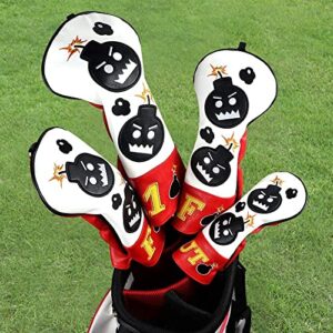 Craftsman Golf Driver Headcover Embroidery Bomb, Red and White PU Leather Golf Head Covers Driver #1 Fits Up to 460cc