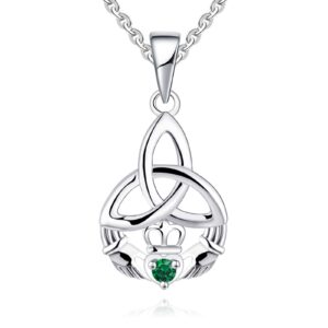 jo wisdom 925 sterling silver irish celtic heart claddagh pendant necklace with emeral birthstones