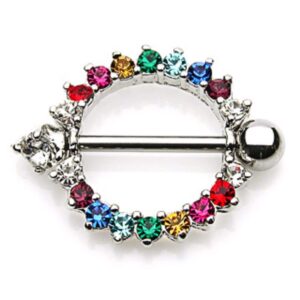 covet jewelry rainbow cz set round prong cz surgical steel nipple rings