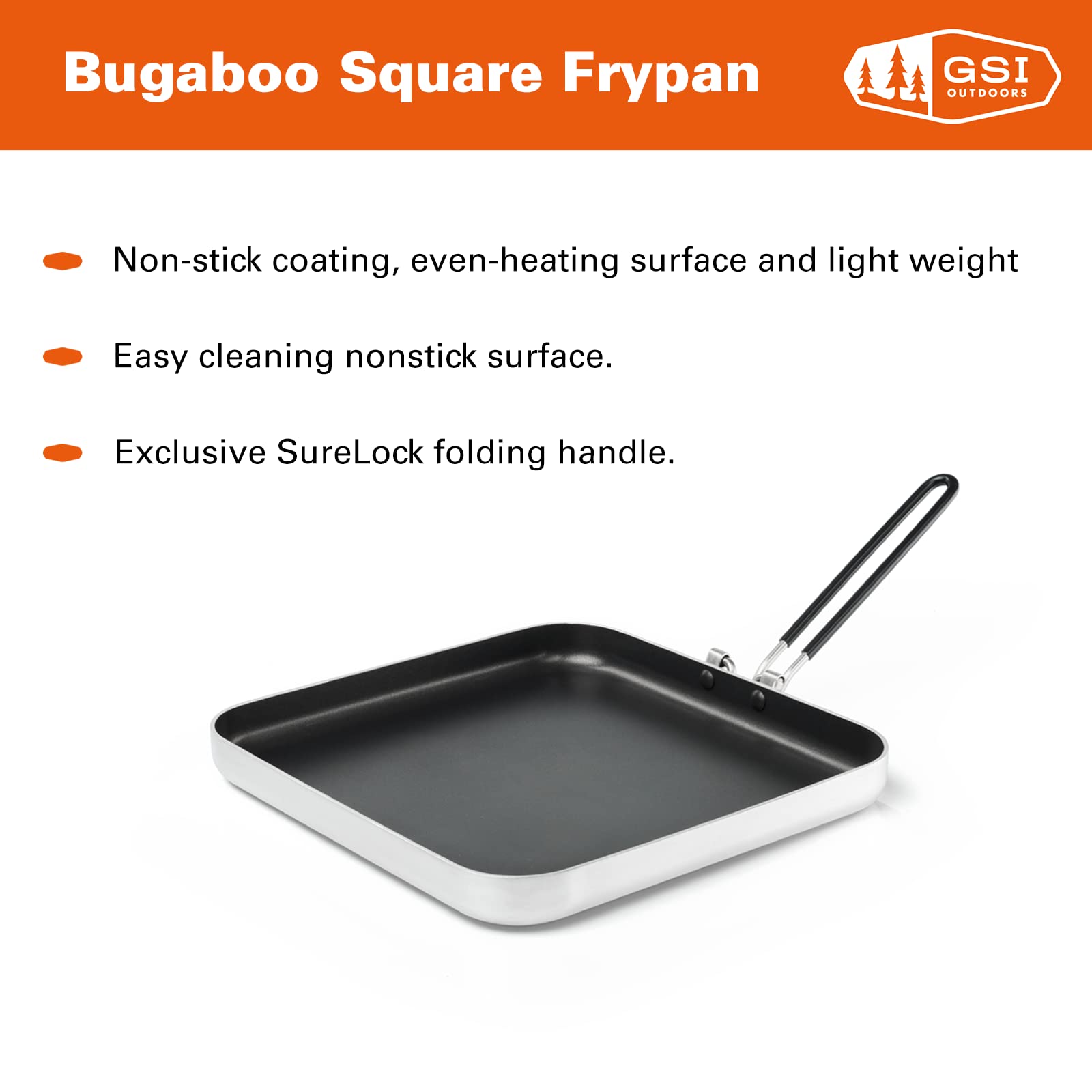 GSI Outdoors Bugaboo Frypan I Non-Stick Square Pan for Car Camping, Backpacking, and Home