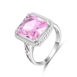 EVER FAITH S925 Sterling Silver 5 Carats Radiant Cut CZ Stunning Engagement Cocktail Ring Pink - Size 9