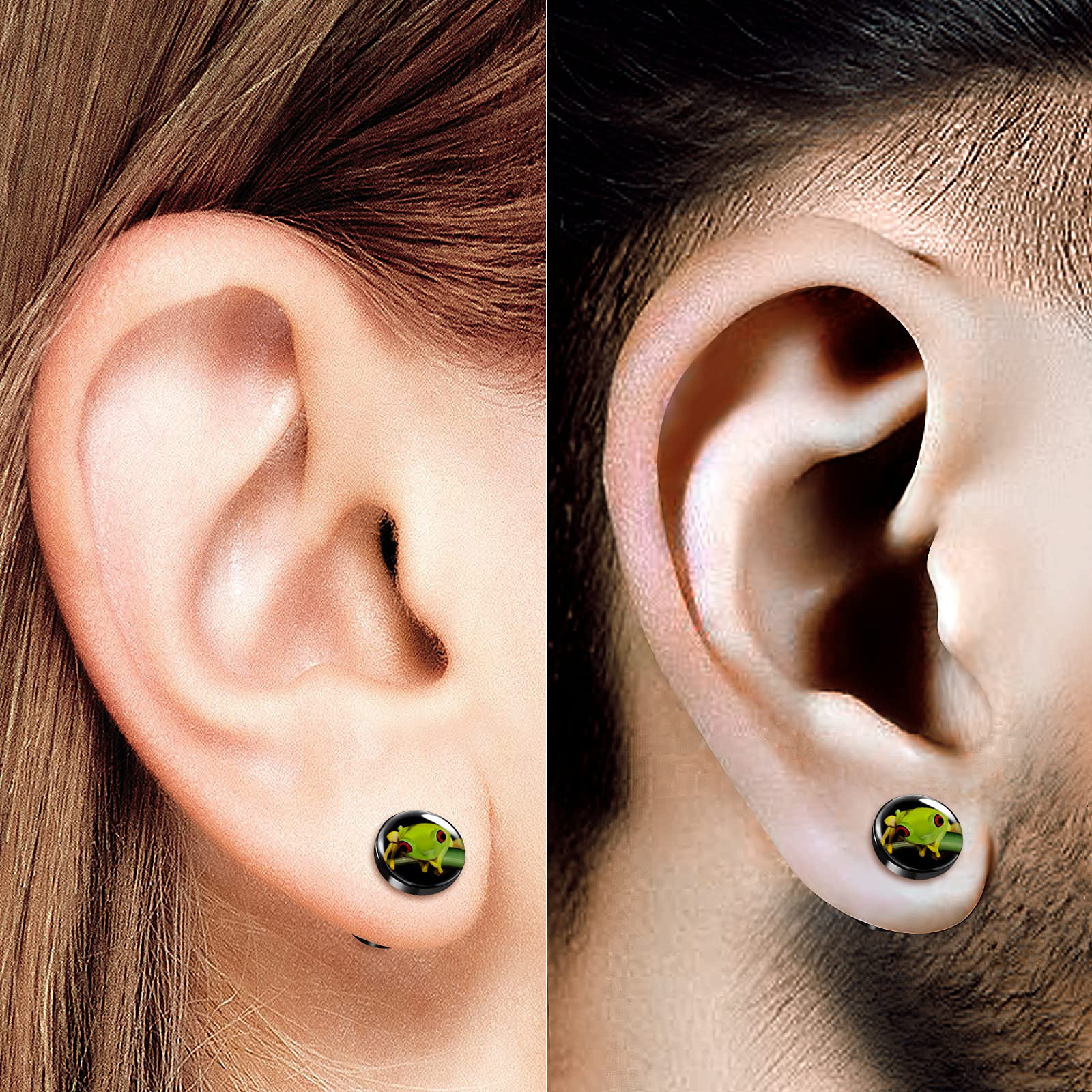 BIG GAUGES Pair of Black Acrylic 2gauges 6 mm Green Frog Screw-Fit Flesh Tunnel Piercing Jewelry Ear Earring Lobe Stretcher Plugs BG8704