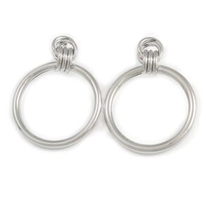 large polished silver tone hoop earrings - 65mm long