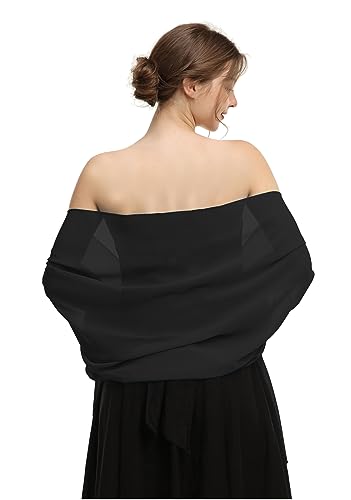 Chiffon Shawls and Wraps for Evening Dresses Women Elegant Soft Scarf Bridal Scarve Wedding Stole(Black(chiffon), One Size)