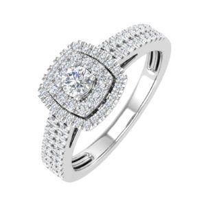 1/2 carat double halo diamond ring in 10k white gold (ring size 6.5)