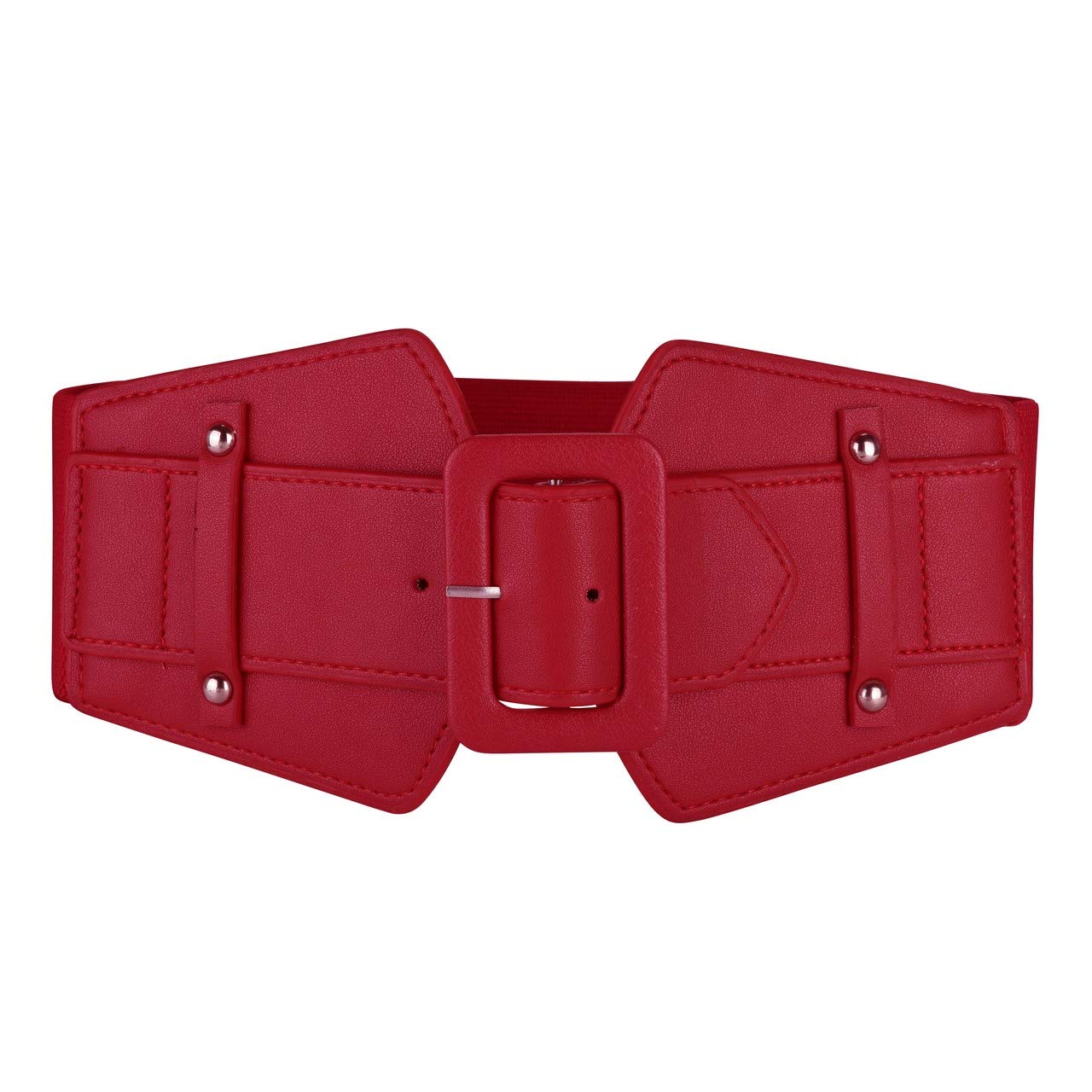 CHIC DIARY Waist Belt Women's Thick Stretchy Retro Chunky Buckle Belts Wide Leather Cinch Belts For Jeans Dresses Pants (Red, One Size)