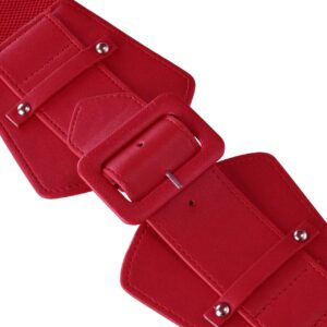 CHIC DIARY Waist Belt Women's Thick Stretchy Retro Chunky Buckle Belts Wide Leather Cinch Belts For Jeans Dresses Pants (Red, One Size)