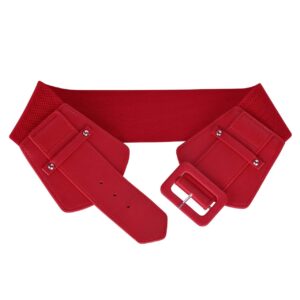 CHIC DIARY Waist Belt Women's Thick Stretchy Retro Chunky Buckle Belts Wide Leather Cinch Belts For Jeans Dresses Pants (Red, One Size)