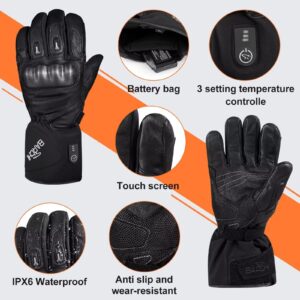 Heated Gloves for Men Women Heated Motorcycle Glove Electric Waterproof Heating Gloves Touchscreen Warming Rechargeable Battery Hand Warmers w/ 12V Motorcycle Cable for Outdoor Work Motorcycling Bike