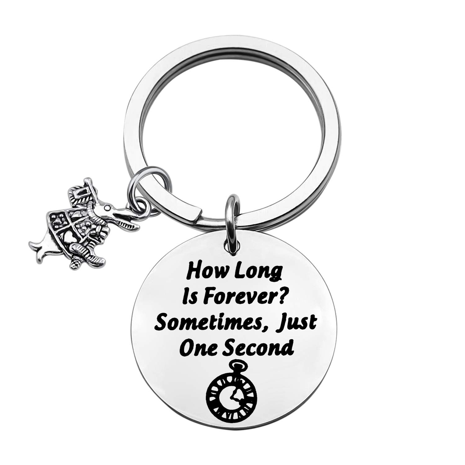 ENSIANTH How Long is Forever?Sometimes,Just One Second Keychain Wonderland Inspired Charm Gift (rabbit Key)