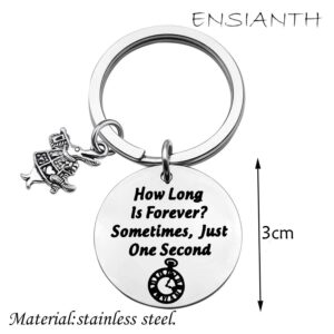 ENSIANTH How Long is Forever?Sometimes,Just One Second Keychain Wonderland Inspired Charm Gift (rabbit Key)