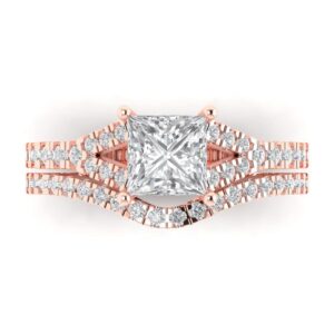 Clara Pucci 2.01ct Princess Cut Solitaire Moissanite Engagement Promise Anniversary Bridal Ring Band set 14k Rose Gold 9.5