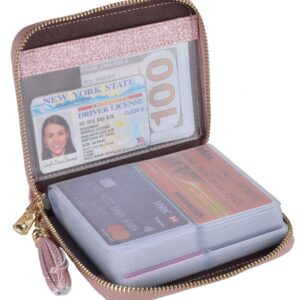 Easyoulife Womens Credit Card Holder Wallet Zip Leather Card Case RFID Blocking (Glitter Light Purple)