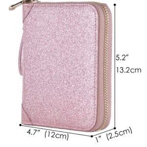 Easyoulife Womens Credit Card Holder Wallet Zip Leather Card Case RFID Blocking (Glitter Light Purple)