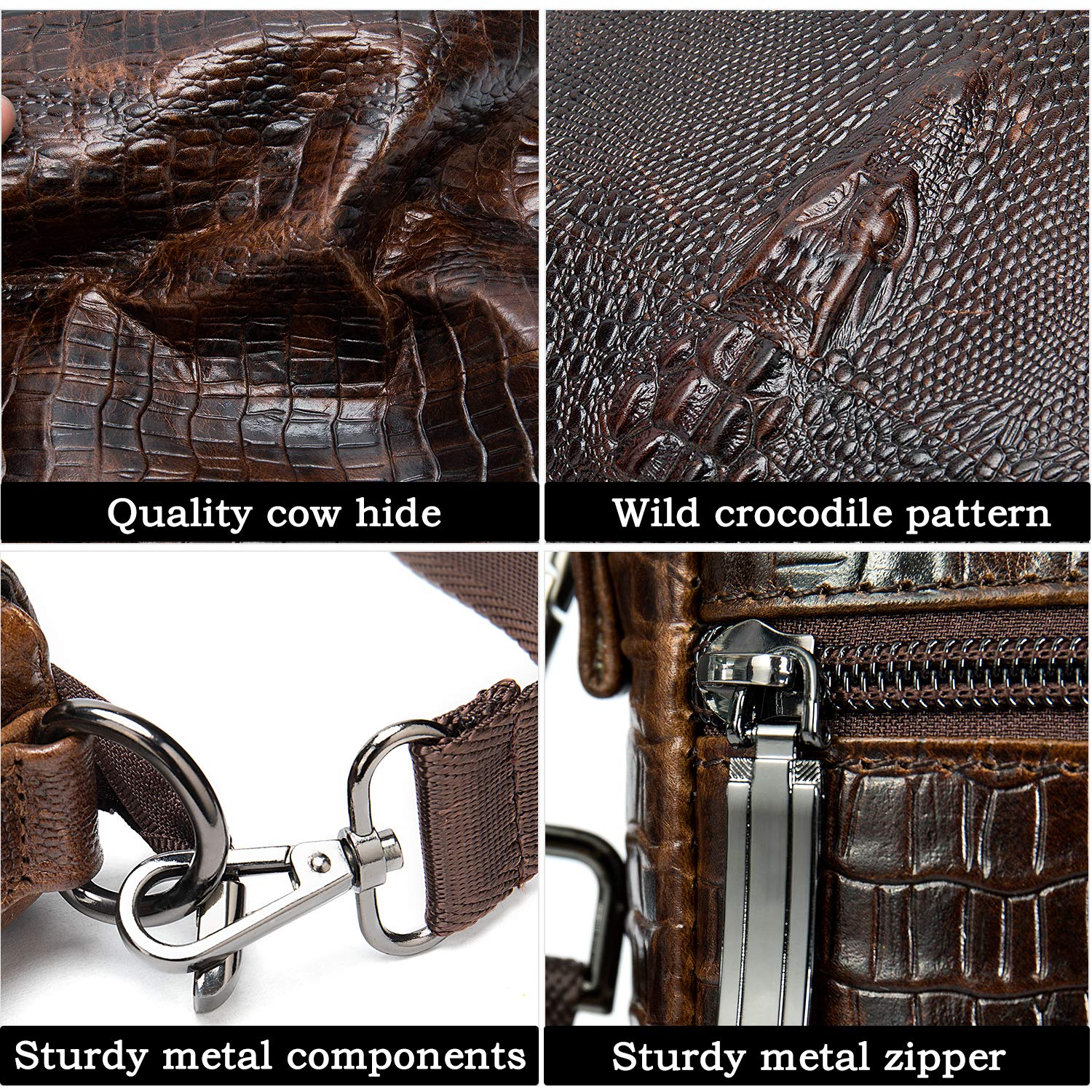 NIUCUNZH Leather Flap Messenger Bag for Men Small Crossbody Shoulder Bag,Novelty Crocodile Embossed Coffee