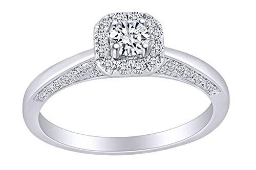 AFFY 1/2 Carat Round Cut White Natural Diamond Halo Engagement Wedding Ring In 14k Solid White Gold (0.50 Cttw) Ring Size-5