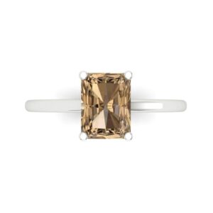 clara pucci 2.0 ct emerald cut solitaire brown champagne simulated diamond bridal designer anniversary engagement ring 14k white gold