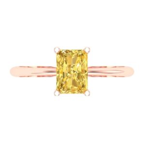 Clara Pucci 1.0 ct Radiant Cut Solitaire Canary Yellow Simulated Diamond Bridal Designer Anniversary Engagement Ring Real 14k Rose Gold