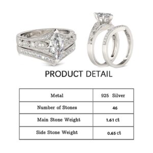 Jeulia 2 Pieces Ladies Rings Set Sterling Silver Milgrain Marquise Cut Rings Jewelry for Bridal Wedding Band Engagement Anniversary Ring (6)