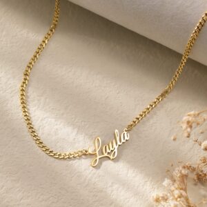 Name Necklace Personalized, 18K Gold Plated Custom Name Necklaces for Women Customized Name Plate Pendant Jewelry Gifts for Women