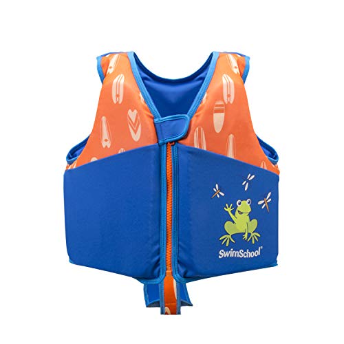 New SwimSchool Swim Trainer Vest – Small/Medium Max 33 Pounds – Kids Swim Vest with Padded Shoulders – Comfortable Flex-Form-Fit Design with Adjustable Safety Strap – Blue/Orange