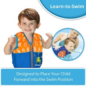 New SwimSchool Swim Trainer Vest – Small/Medium Max 33 Pounds – Kids Swim Vest with Padded Shoulders – Comfortable Flex-Form-Fit Design with Adjustable Safety Strap – Blue/Orange