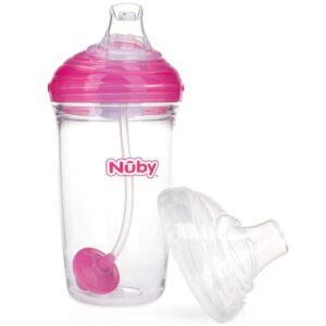 Nuby Tritan No Spill Trainer Cup with Silicone Spout & 360 Weighted Straw with Hygienic Cover, 10 ml