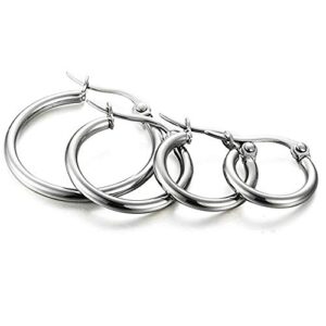 CVAYU 4 Pairs Stainless Steel Round Hoop Cute Huggie Earrings For Women Girls Small Hoop Earring Set(10mm,15mm,20mm,25mm) (Silver Tone-4Pairs)