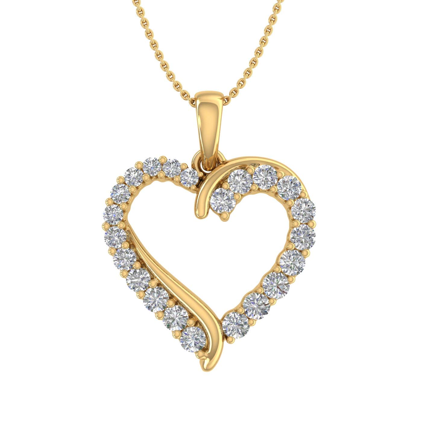 FINEROCK 1/2 Carat Diamond Heart Pendant Necklace in 10k Yellow Gold (Silver Chain Included)