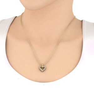 FINEROCK 1/2 Carat Diamond Heart Pendant Necklace in 10k Yellow Gold (Silver Chain Included)