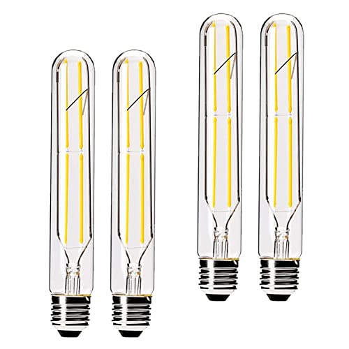 VCTC Lighting Dimmable 6W Tubular LED Bulbs, 3000K Warm White,Edison Style Filament Light Bulb, T10 Vintage Bulb 60 Watt Equivalent, E26 Medium Base 550LM,Clear Glass Cover, 7.3in(185mm),4-Pack