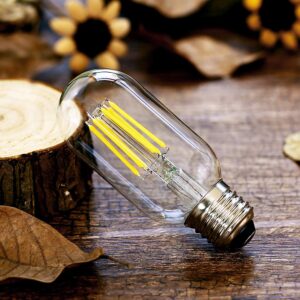 YFXRLIGHT Dimmable T45 LED Edison Bulb,2700K Warm White,6W Antique Tubular LED Filament Bulbs,60 Watt Equivalent E26 Base,550Lm,Pack of 6