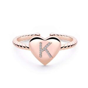 m mooham initial rings for women teen girls, rose gold heart letter rings for women teen girls, adjustable dainty alphabet personalized rings for women girls jewelry gifts (k)