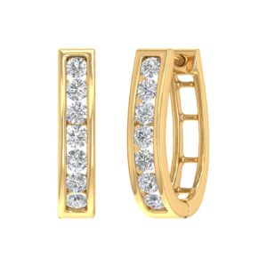 1 carat channel set diamond women's hoop earrings in 14k yellow gold