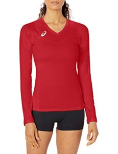 asics spin serve volleyball jersey long sleeve, team red, small