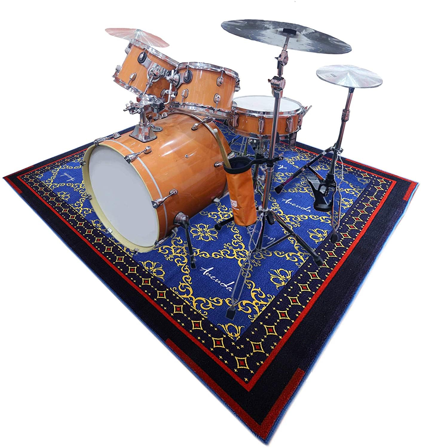 Aucuda Drum Rug 6x6.6 ft Drum Mat Outdoor, Tightly Woven Fabric Cool Drum Set Carpet with Non-Slip Grip Bottom, Electric Drum Accessories for Bedroom, Studio, Apartment, Soundproof, Starry Blue.