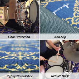 Aucuda Drum Rug 6x6.6 ft Drum Mat Outdoor, Tightly Woven Fabric Cool Drum Set Carpet with Non-Slip Grip Bottom, Electric Drum Accessories for Bedroom, Studio, Apartment, Soundproof, Starry Blue.