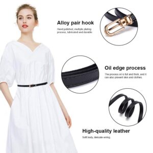 OKA Leather Skinny Women Belt Thin Waist Belts Extra Thin PU Leather Waist Belt with Gold Buckle for Jeans Pants Dresses (Black)