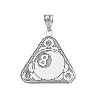 Fine 925 Sterling Silver Personalized Name Eight Ball Billiard Pool Cue Sports Pendant