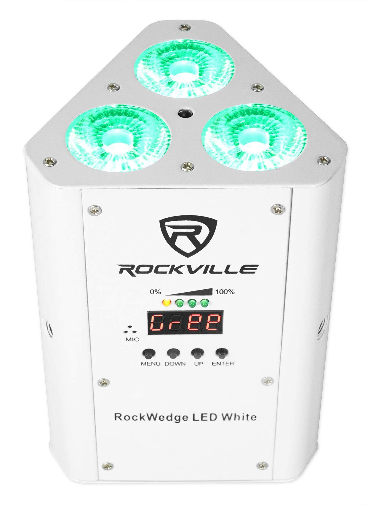 2 Rockville RockWedge LED RGBWA+UV Rechargeable Wireless DMX White Par Up-Lights